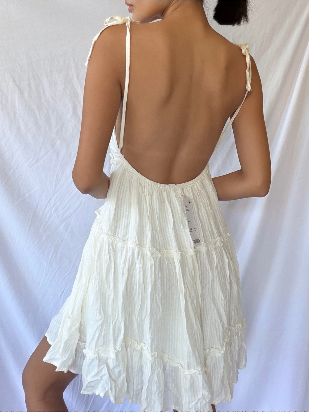 NWT Urban Outfitters Cream Tiered Open-Back Babydoll Sundress XS - Picture 6 of 11